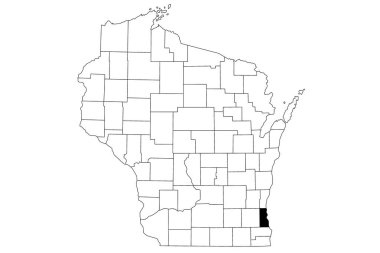 Wisconsin 'deki Milwaukee ilçesinin haritası beyaz arka planda. Wisconsin haritasında siyah renkle işaretlenmiş tek bir bölge haritası. Birleşik Devletler, ABD