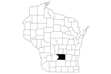 Wisconsin eyaletinin Kolombiya haritası beyaz arka planda. Wisconsin haritasında siyah renkle işaretlenmiş tek bir bölge haritası. Birleşik Devletler, ABD