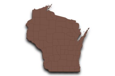 3d Wisconsin Haritası. Renkli. Amerika Birleşik Devletleri, ABD, Birleşik Devletler