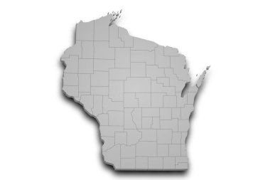 3d Wisconsin Haritası. Renkli. Amerika Birleşik Devletleri, ABD, Birleşik Devletler