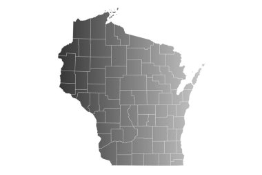 Wisconsin idari haritası. Wisconsin ilçe haritası, boş harita, boş Wisconsin haritası 