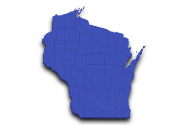 3d Wisconsin Haritası. Renkli. Amerika Birleşik Devletleri, ABD, Birleşik Devletler