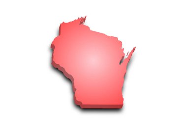 3d Wisconsin Haritası. Renkli. Amerika Birleşik Devletleri, ABD, Birleşik Devletler