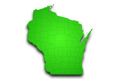 3d Wisconsin Haritası. Renkli. Amerika Birleşik Devletleri, ABD, Birleşik Devletler