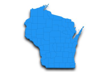 3d Wisconsin Haritası. Renkli. Amerika Birleşik Devletleri, ABD, Birleşik Devletler