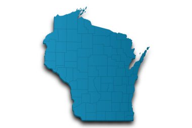 3d Wisconsin Haritası. Renkli. Amerika Birleşik Devletleri, ABD, Birleşik Devletler