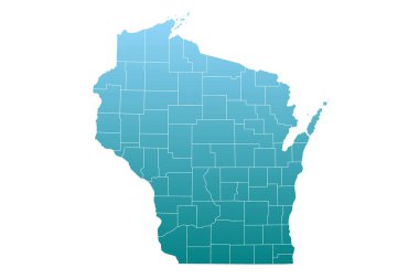 Wisconsin idari haritası. Wisconsin ilçe haritası, boş harita, boş Wisconsin haritası 
