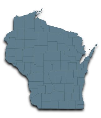 3d Wisconsin Haritası. Renkli. Amerika Birleşik Devletleri, ABD, Birleşik Devletler