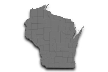 3d Wisconsin Haritası. Renkli. Amerika Birleşik Devletleri, ABD, Birleşik Devletler