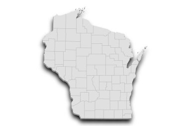 3d Wisconsin Haritası. Renkli. Amerika Birleşik Devletleri, ABD, Birleşik Devletler