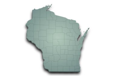 3d Wisconsin Haritası. Renkli. Amerika Birleşik Devletleri, ABD, Birleşik Devletler