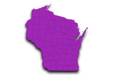3d Wisconsin Haritası. Renkli. Amerika Birleşik Devletleri, ABD, Birleşik Devletler
