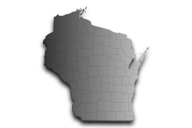 3d Wisconsin Haritası. Renkli. Amerika Birleşik Devletleri, ABD, Birleşik Devletler