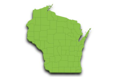 3d Wisconsin Haritası. Renkli. Amerika Birleşik Devletleri, ABD, Birleşik Devletler