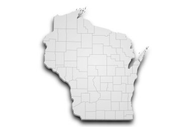 3d Wisconsin Haritası. Renkli. Amerika Birleşik Devletleri, ABD, Birleşik Devletler