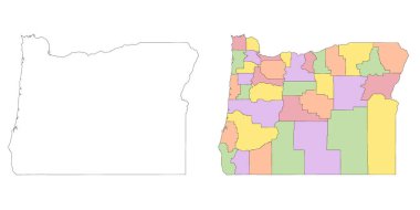 Oregon idari haritası, Oregon ana hatları ve eyalet haritası seti - illüstrasyon versiyonu