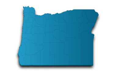 Oregon eyaletinin renkli 3d haritası. Amerika Birleşik Devletleri, ABD, Birleşik Devletler
