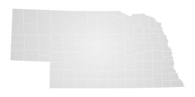 Nebraska administrative map. counties map of Nebraska, blank Map, empty map of Nebraska  clipart