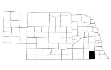 Nebraska eyaletindeki Gage County haritası beyaz arka planda. Nebraska haritasında siyah renkle işaretlenmiş tek bir ilçe haritası. Birleşik Devletler, ABD