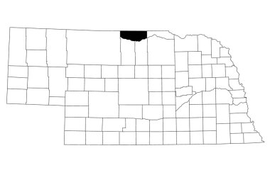 Nebraska eyaletindeki Keya Paha İlçesi haritası beyaz arka planda. Nebraska haritasında siyah renkle işaretlenmiş tek bir ilçe haritası. Birleşik Devletler, ABD