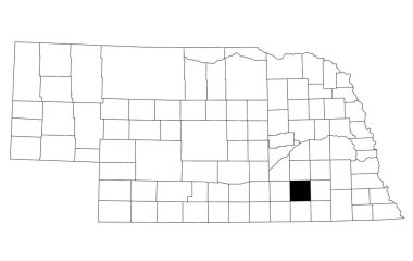 Nebraska eyaletindeki Fillmore İlçesi haritası beyaz arka planda. Nebraska haritasında siyah renkle işaretlenmiş tek bir ilçe haritası. Birleşik Devletler, ABD