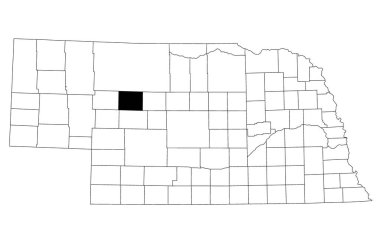 Nebraska eyaletindeki beyaz arka planda bir fahişe haritası. Nebraska haritasında siyah renkle işaretlenmiş tek bir ilçe haritası. Birleşik Devletler, ABD