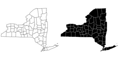 New York idari haritası, New York ana hatları ve eyalet haritası seti - illüstrasyon versiyonu