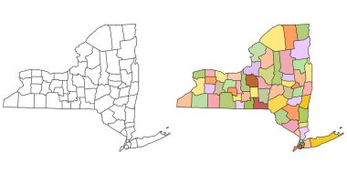 New York idari haritası, New York ana hatları ve eyalet haritası seti - illüstrasyon versiyonu