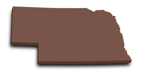 3d Карта штата Небраска с цветом. United States of America, US, United States