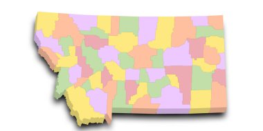 Montana 3d haritası ve renkli ilçeler 