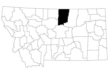 Montana 'daki Blaine County haritası beyaz arka planda. Montana haritasında siyah renkle işaretlenmiş tek bir bölge haritası. Birleşik Devletler, ABD