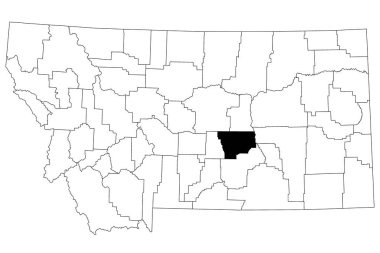 Montana 'daki Musselshell County haritası beyaz arka planda. Montana haritasında siyah renkle işaretlenmiş tek bir bölge haritası. Birleşik Devletler, ABD