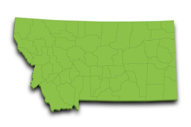 Montana eyaletinin 3 boyutlu renkli haritası. Amerika Birleşik Devletleri, ABD, Birleşik Devletler