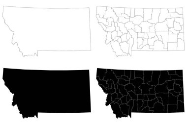 Montana idari haritası, Montana ana hatları ve eyalet haritası seti - illüstrasyon versiyonu