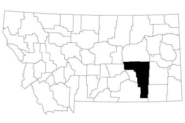 Montana eyaletinin gül goncası haritası beyaz arka planda. Montana haritasında siyah renkle işaretlenmiş tek bir bölge haritası. Birleşik Devletler, ABD