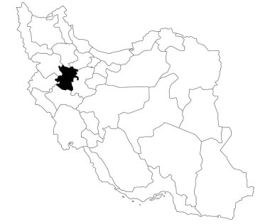 Map of Hamadan province in Iran country on white background. Single province map highlighted by black colour on Iran map. Middle East, ir  clipart