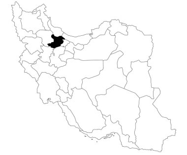 Map of qazvin province in Iran country on white background. Single province map highlighted by black colour on Iran map. Middle East, ir  clipart