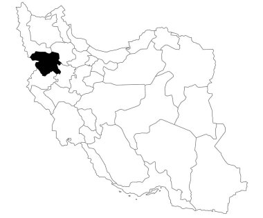 Map of Kurdistan province in Iran country on white background. Single province map highlighted by black colour on Iran map. Middle East, ir  clipart