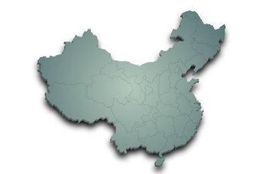 China 3d map with provinces and color. China country, cn, people's republic of China  clipart