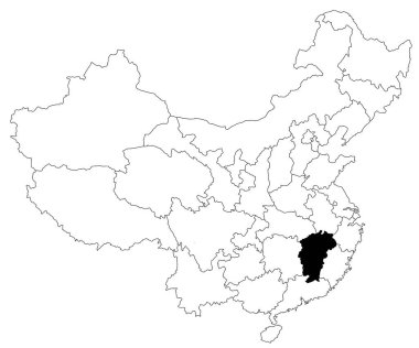 Çin 'in Jiangxi bölgesinin haritası beyaz arka planda. Çin haritasında siyah renkle işaretlenmiş tek bir bölge haritası. Doğu Asya, CN, Çin Halk Cumhuriyeti, PRC 