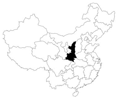 Map of Shaanxi province in China country on white background. single province map highlighted by black colour on China map. East Asia, CN, people's republic of China, PRC  clipart