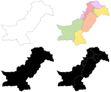 Pakistan ülke haritası Jammu ve Kashmir bölgesi, illüstrasyon versiyonu, pak, Pakistan haritaları ile ayarlandı