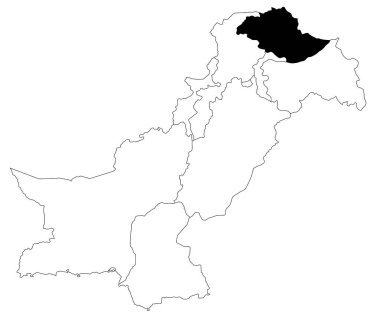 Pakistan 'ın beyaz arka planında bulunan Gilgit Baltistan bölgesinin haritası. Pakistan haritasında siyah renkle işaretlenmiş tek bir bölge haritası. pak, pk