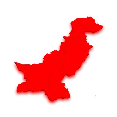 Pakistan haritasının kırmızı parlaklığı. Pakistan 'ın coğrafi tasarımı, pak, pk, İslam cumhuriyeti için soyut bir resim 