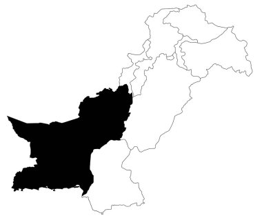 Map of Balochistan province in Pakistan country on white background. single province map highlighted by black colour on pakistan map. pak, pk clipart