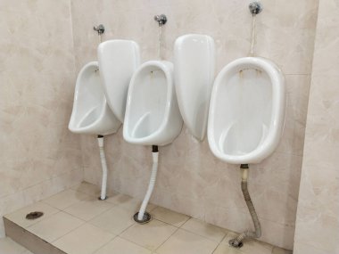 Umumi erkekler tuvaleti. İç ve Sağlık Hizmetleri konsepti. Biraz kirli. 