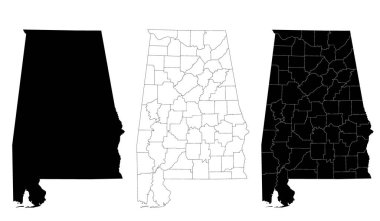 Alabama idari haritası, Alabama ana hatları ve eyalet haritası seti - illüstrasyon versiyonu