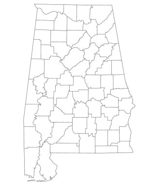 Alabama haritası. Yüksek detaylı illüstrasyon haritası - Alabama Eyalet Haritası ana hatları
