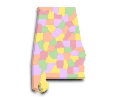 Alabama haritası 3d ve renkler