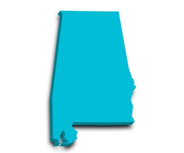 3D Alabama Harita Eyaleti, renkli. AL haritası, özet ve boş harita, Amerika Birleşik Devletleri, ABD, ABD